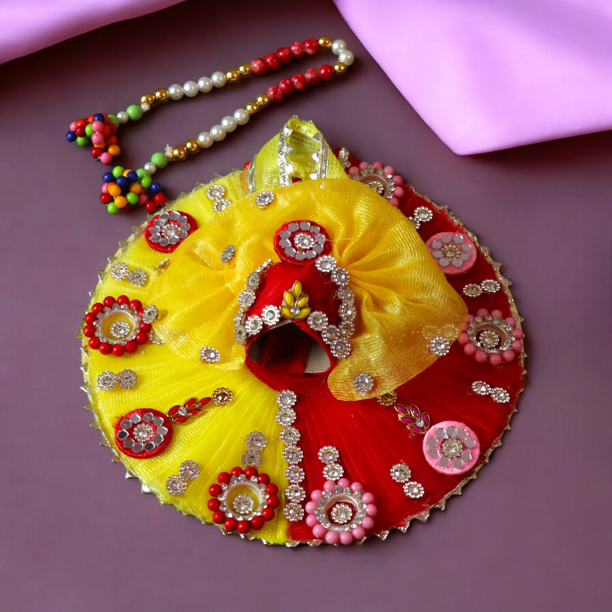 Royal Beaded Poshak With Pagdi and Mala | Red and Yellow